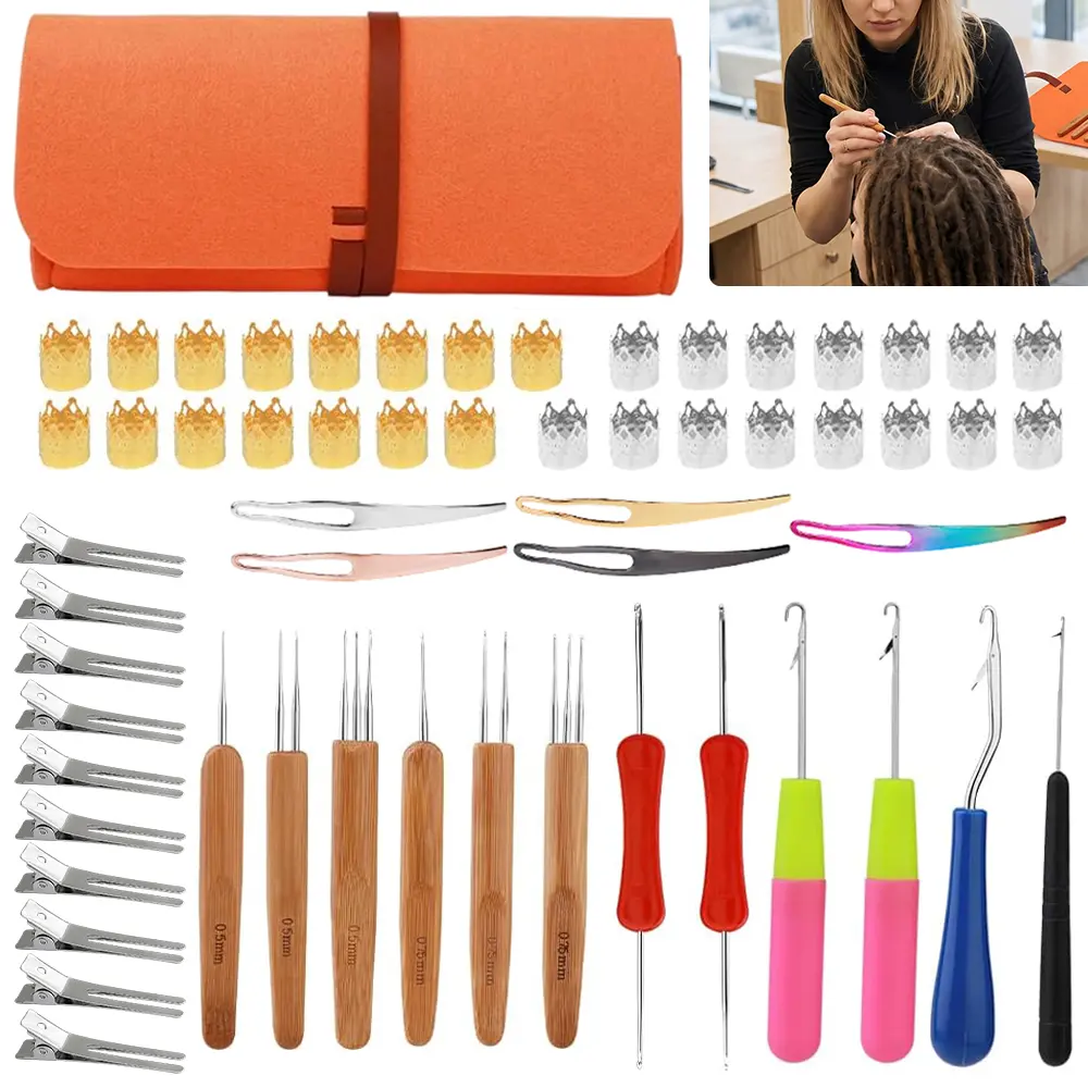 58Pcs Dreadlock Crochet Hook Set, Crochet Needles for Hair, Hair Knitting Needle Tools Set with Different Sizes Latch Hook, Dreadlocks Hair Ring Dreadlock Accessories for Hair Braiding - Home Improvement.