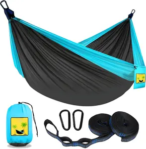 Camping Hammock Double & Single with Tree Straps - Portable Parachute Nylon Hammock for Outdoor, Beach, Hiking, Backpacking, Travel - Heavy Duty 500 LBS Capacity, Lightweight, Compact, Easy Setup - Gifts for Campers camping hammock with tree straps 1.1