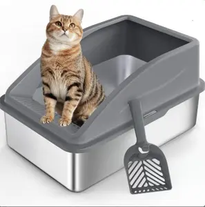Enclosed Cat Litter Box Stainless Steel with Lid, XL Extra Large Litter Box for Big Cats, Anti-Urine Leakage, Include Cat Mat and All-Metal Litter Scoop EasyCleaning Perfer Gift for Cat Litterbox