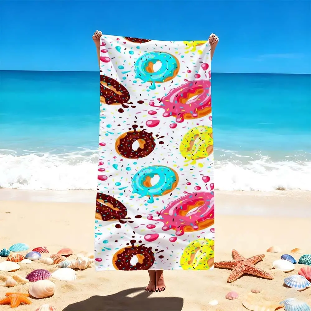 1 PC Colorful Donut Print Beach Towel, Quick Drying Towels - for Beach, Swimmers, and Sunbathers Quick-drying, water-absorbent, lightweight, anti-sand-sticking, can be used as a travel towel, suitable for swimming pools, spas, leisure, fitness, camping