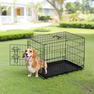 Single Door Dog Crate, Metal Pet Kennel with Secure Lock, Foldable Design, Removable Tray for Easy Cleaning, Portable Puppy Cage for Small Dogs, Ideal for Training & Travel