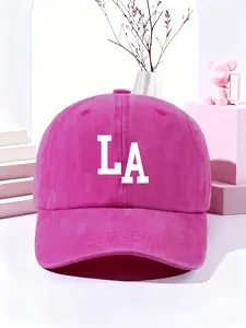 Unisex La Letter Printed Washed Baseball Cap, Vintage Fashion Hat, Vintage Style, Adjustable Fit, Perfect for Travel & Beach, Ideal Christmas Gift