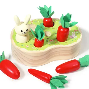 edutree Bunny Carrot Pull Toy Easter gift for Toddlers – Montessori Educational Baby Toy, Fine Motor Skills Development, Interactive Wooden Toy for Kids, Perfect Birthday Halloween Gift for Boys and Girls