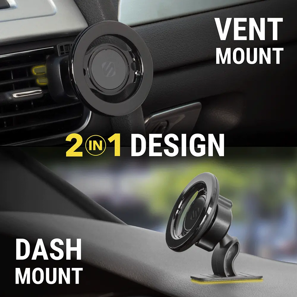 Scosche MagicMount MagSafe 2-in-1 Magnetic Phone Holder, Car Vent & Dashboard Accessory Mounts & Holders, Hands-Free, iPhone-Compatible, Car Vent Phone Mounts & Holders