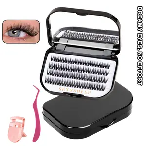 Self-Adhesive Press-On Lash Clusters Kit, Lightweight, No Glue Needed, Easy DIY Lash Extensions for Beginners, Includes Tweezers & Lash Curler