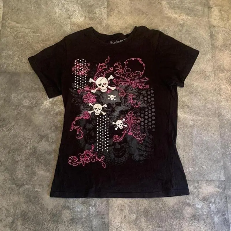 Aesthetic Clothing T-shirt Baby Tees Y2k Tops Crop Top Women Gothic Grunge Clothes Y2k 90s Clothes Vintage Kpop Goth EmoY2k Kawaii Clothes for Women Anime Emo Oversized T-shirt Female, fairy grunge aesthetic Harajuku Goth sexy