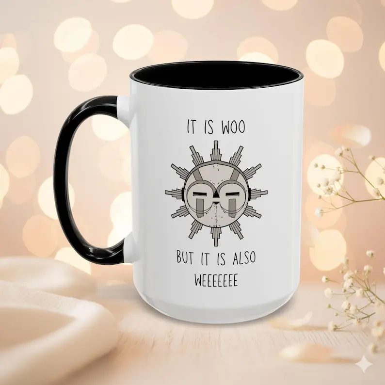 Esquie Woo Coffe Mug Clair Obscur Expedition 33 Fun Gift for Coffee Lovers Quirky Kitchen Decor Unique Birthday Present Drinkware