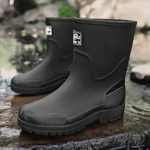 Men's Mid-Calf Rain Boots | Waterproof Anti-Slip Chevron Outsole, Easy-Clean PVC Rubber, Cushioned EVA Insole, Summer Breathable for Work, Garden, Car Wash & Farm,summervibes