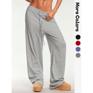 Striped loose wide-leg drawstring pants, casual pants with pockets, comfortable and relaxed fit, suitable for all seasons, made from organic textiles.