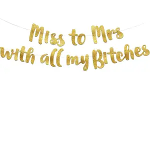 Miss to Mrs Classy & Sassy Bachelorette Gold Glitter Banner - Bachelorette Party Decorations, Favors and Supplies