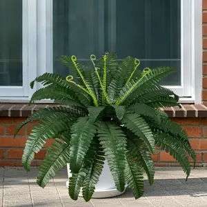Artificial Boston Fern Bush- Set of 2 Large Artificial Ferns for Outdoors, 24 Inch Large Faux Ferns, Suitable for Office & Living Room Decor
