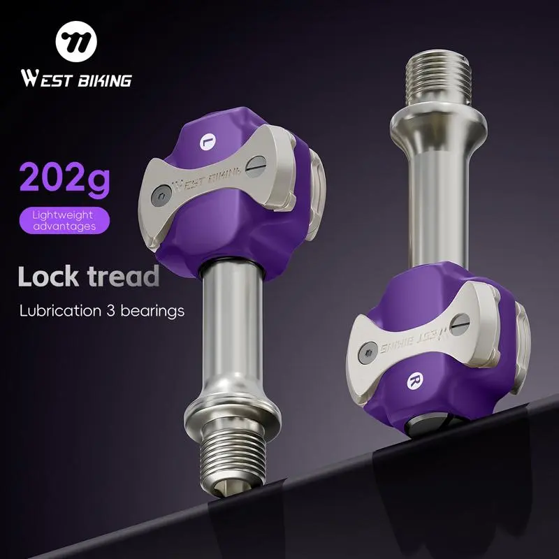 WEST BIKING Lightweight 3 Bearings Bicycle Pedal Aluminum Alloy Road Bike Self-Locking Lollipop Pedal With Cleats