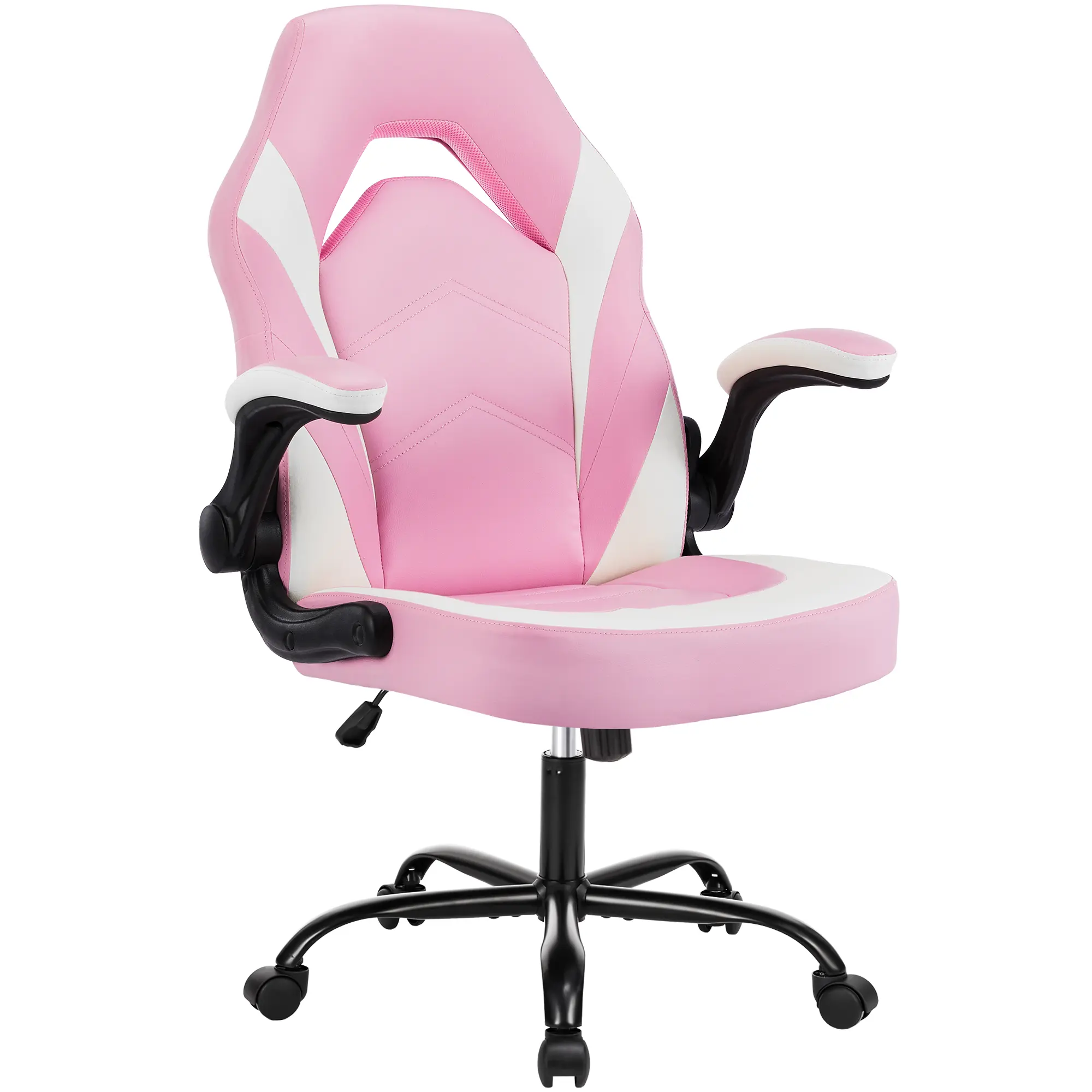 Gaming chair ,PU Leather Ergonomic Office Chair Swivel Computer Gaming Chair with Lumbar Support - Pink