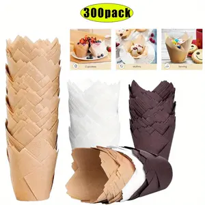 300 Pieces Mini Baking Cups Tulip Baking Cups Cupcake Liners Muffin Liners Greaseproof Cupcake Wrapper Paper for Weddings Birthday Christmas Anniversaries Party, Brown Beige White