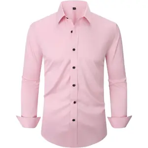 Men's Long Sleeve Dress  Stretch Wrinkle Free Button Down  Business Wedding Formal  Regular Fit Classic Long Sleeve Skinny Fit Burgundy Shirt Menswear Top