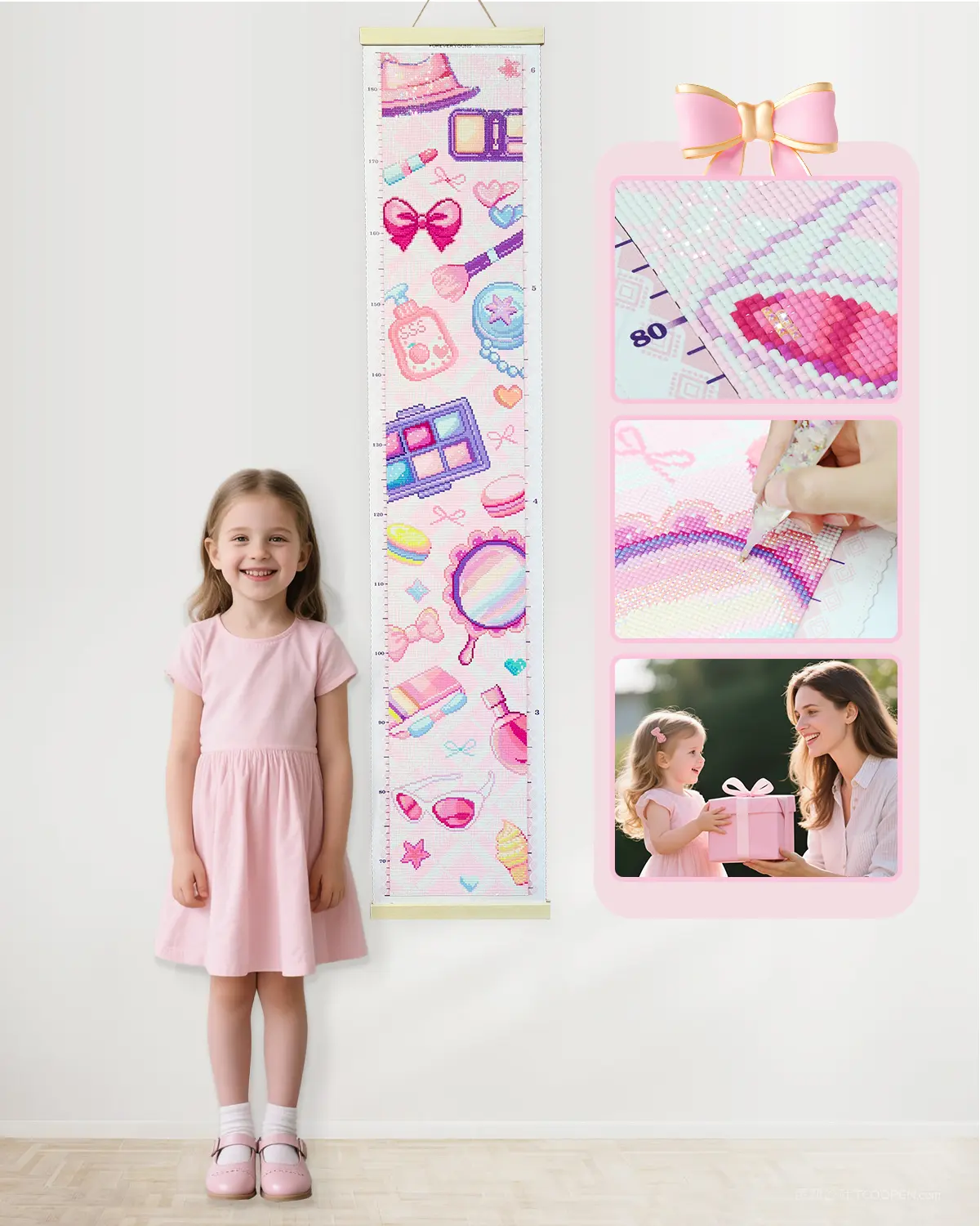 ForeverYoung DIY Growth Chart for Wall Diamond Art Kits for Kids Diamond Painting Kits for Adults, Square Drill Diamond Painting Kit, Gem Art Kit Diamond Dots, Make Up Height Chart 47.2 x 3.9 Inch