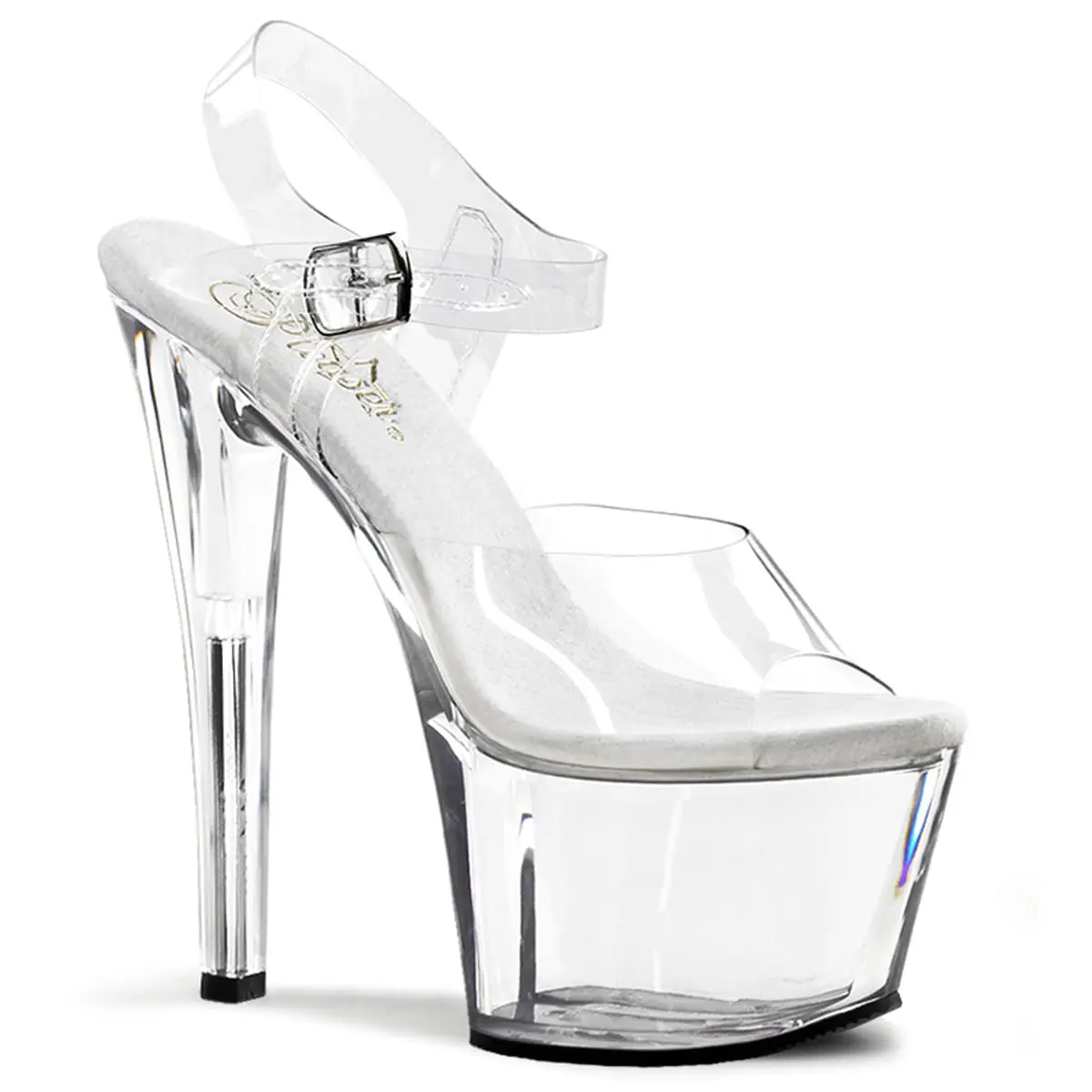 Pleaser SKY-308 Clear 7 Inch Heel Heeled Sandal for Women with Clear Plastic Design and Buckle Detail Fashionable & Elegant Platform Shoes High Heels Stiletto Heels