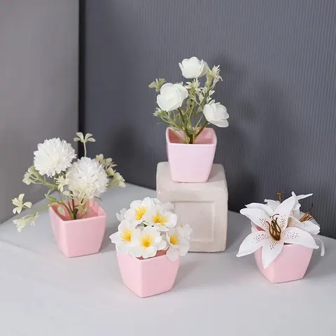 Artificial Flower Potted Plant (4pcs), Faux Flower, Decorative Flower for Home Office Desktop, Home Decor Supplies, Flower Decorations