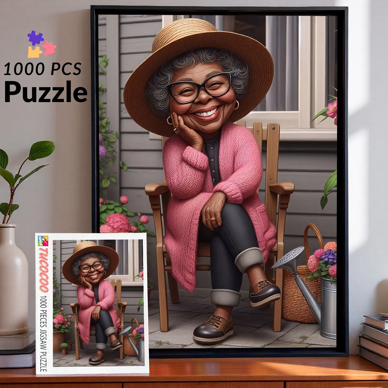 Tucocoo Smiling Grandma 1000 Pieces Jigsaw Puzzle, Heartwarming Senior Woman Art, 27.5x20in (70x50cm) Sustainable Recycled Cardboard, Brain Challenge Gift for Puzzle Lovers, Pieces Jigsaw Puzzles