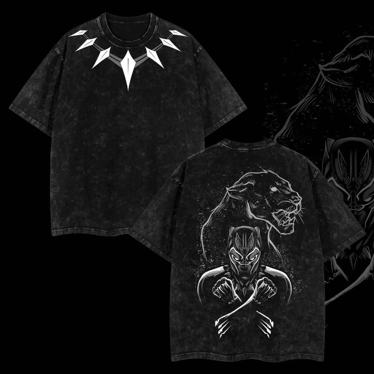 [ superhero tee ]  Limited BBlack Pantherr " T’Challa" King of wakanda -  MCU Edition Double Printed Oversize Lightweight Acid Washed Tee Comic/ TV show Graphic Design Top Cotton Streetwear - Movie lovers / Comic Superheroes T-Shirt Clothes Menswea BFE