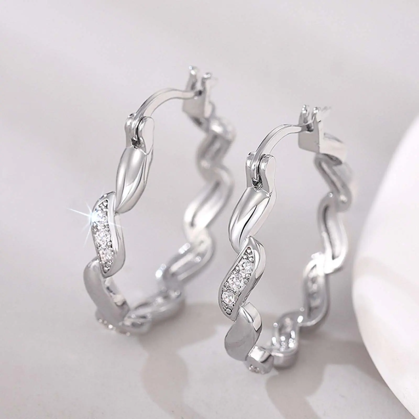 Zircon Wave Line Geometric Earrings for Women – Elegant Y2K Daily & Party Jewelry Gift