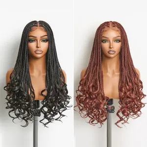 Frodio Veralux™ Fiber Full Lace Boho Knotless Braids Wig with Curly Ends Loose Wave – Premium Synthetic Knotless Braids, Natural Hairline, Ready to Wear #summervibes