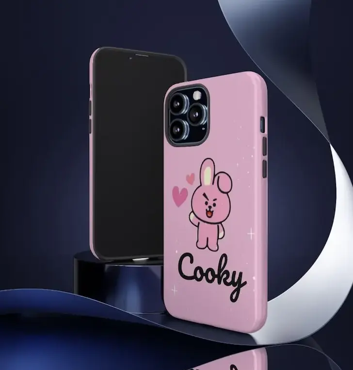 Pink BT-21 Cooky Phone Case, Kpop Fan Protective Cover. Case for IP 11 12 13 14 15 16 17 Pro, Plus, Promax, S21,22,23,24,25 Ultra, Tough Case,