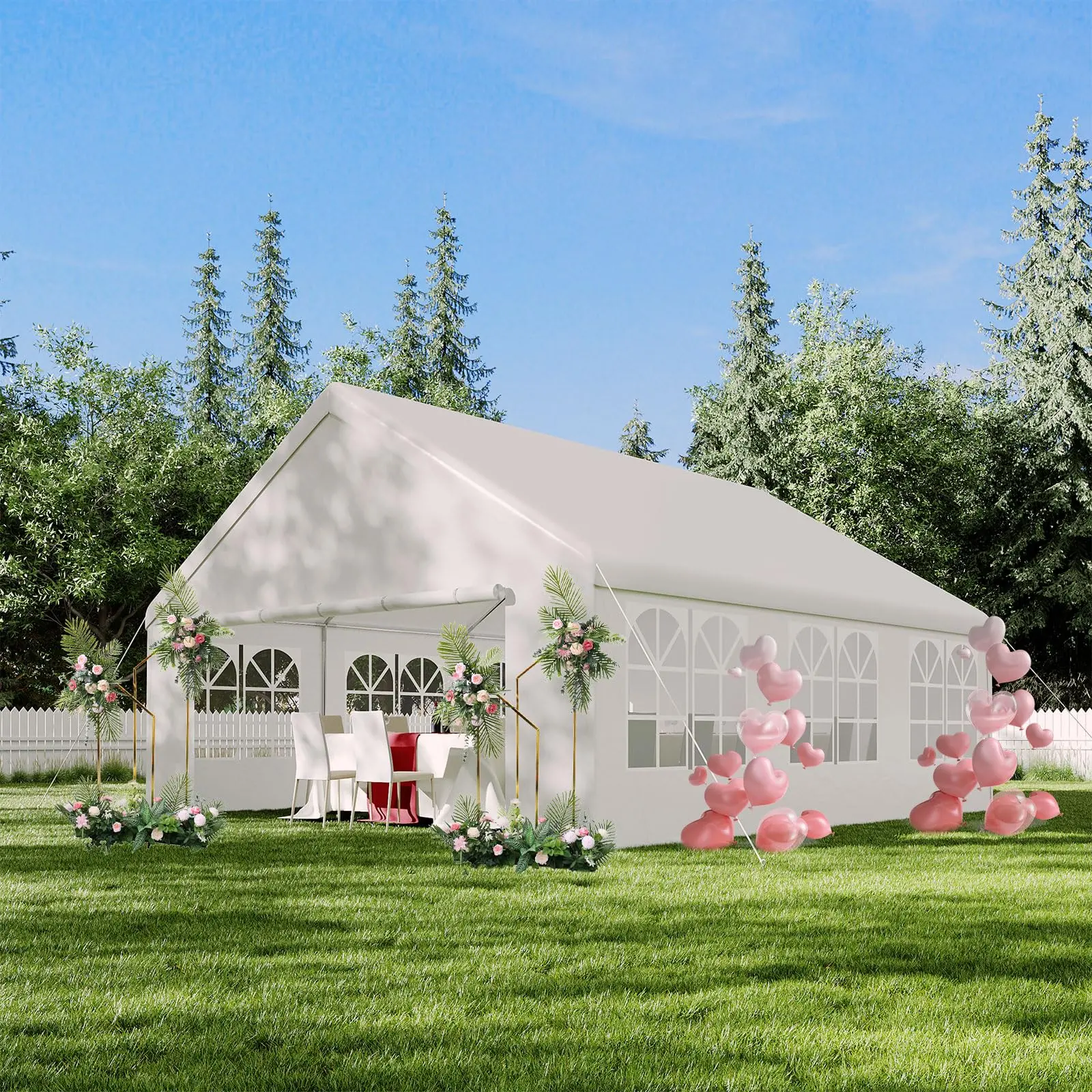 20'X 20' White & Straight Edge Party Tent,Outdoor Heavy Duty Wedding Gazebo, Removable Sidewalls, Water & UV Resistant, Event Shelter Canopy Tent for Parties Carport BBQ