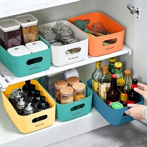 Set of 6 Pieces Stackable Storage Basket with Handle - Multifunctional Kitchen, Bathroom & Bedroom Essentials Organizer - Classic Home Organization Accessory with Practical Hooks - Stackable Plastic Organizers