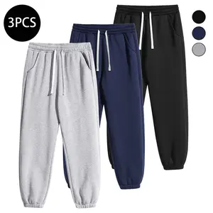 Men's Solid Color Fleece-Lined Drawstring Waist Baggy Sweatpants - Autumn-Winter Athleisure Casual Mens Clothing, Warm Relaxed-Fit Plain Lounge Athletic Warm-Up Pants, Athletic Men's Pants