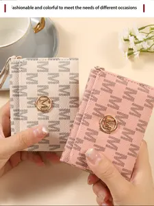 Women’s Tri-Fold Short Wallet, Elegant Fashion Wallet, Minimalist Letter Print, Multiple Card Slots, Coin Purse, Portable Organizer for Students & Office Workers