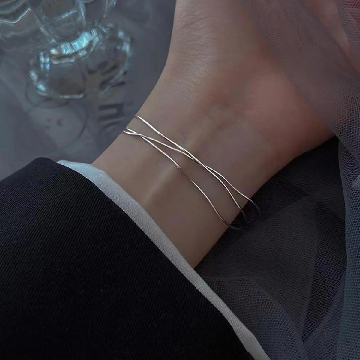 Bangle Bracelet for Women, Elegant Multi-Layered Snake Chain Style, Simple Versatile Jewelry for Casual Daily Wear & Birthday Gifts, Adults, Unisex, Versatile Simple, No, Simple Look