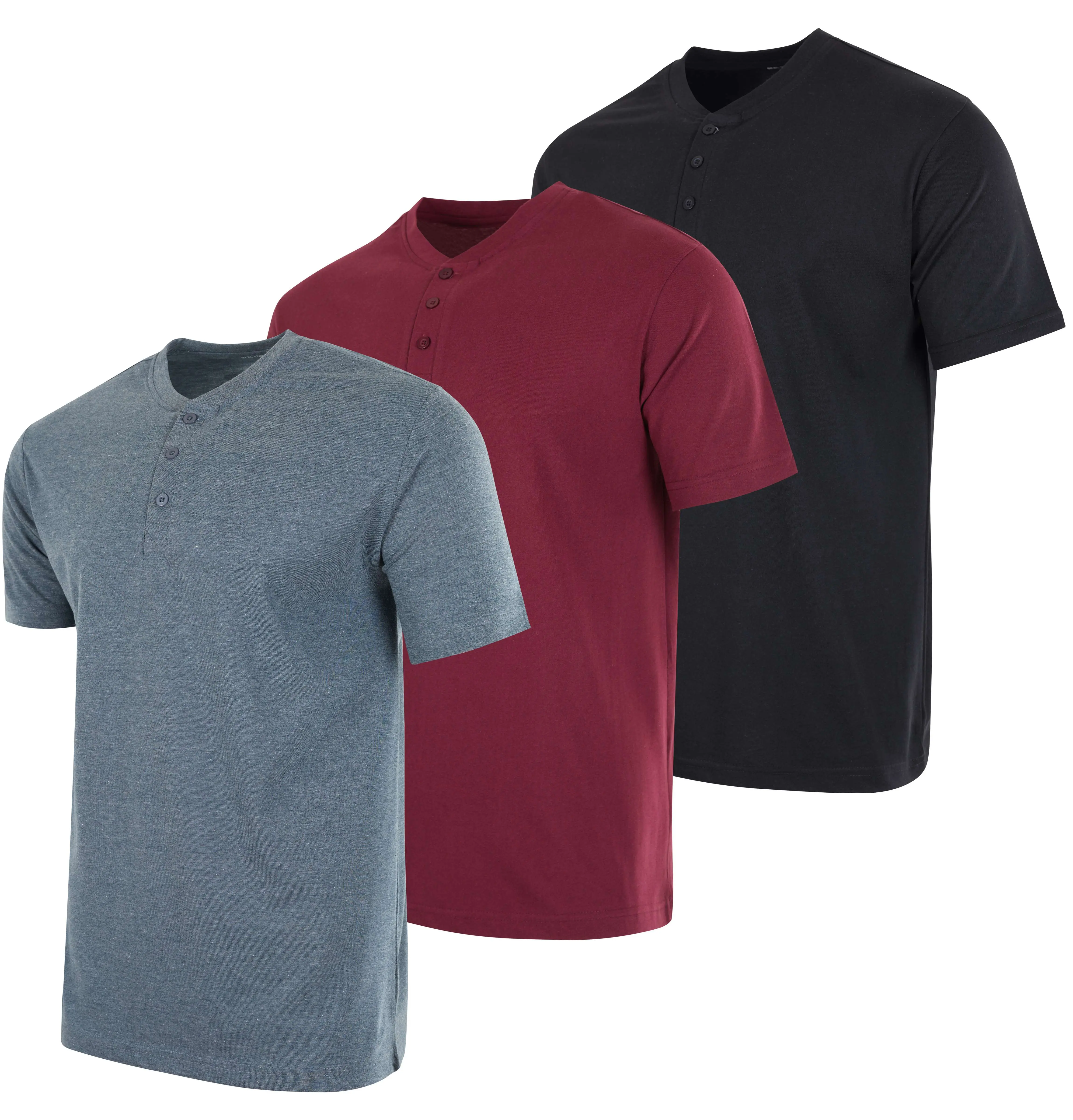 Real Essentials 3 Pack: Men's Cotton Short Sleeve Henley T-Shirt Performance Activewear (Available In Big & Tall)