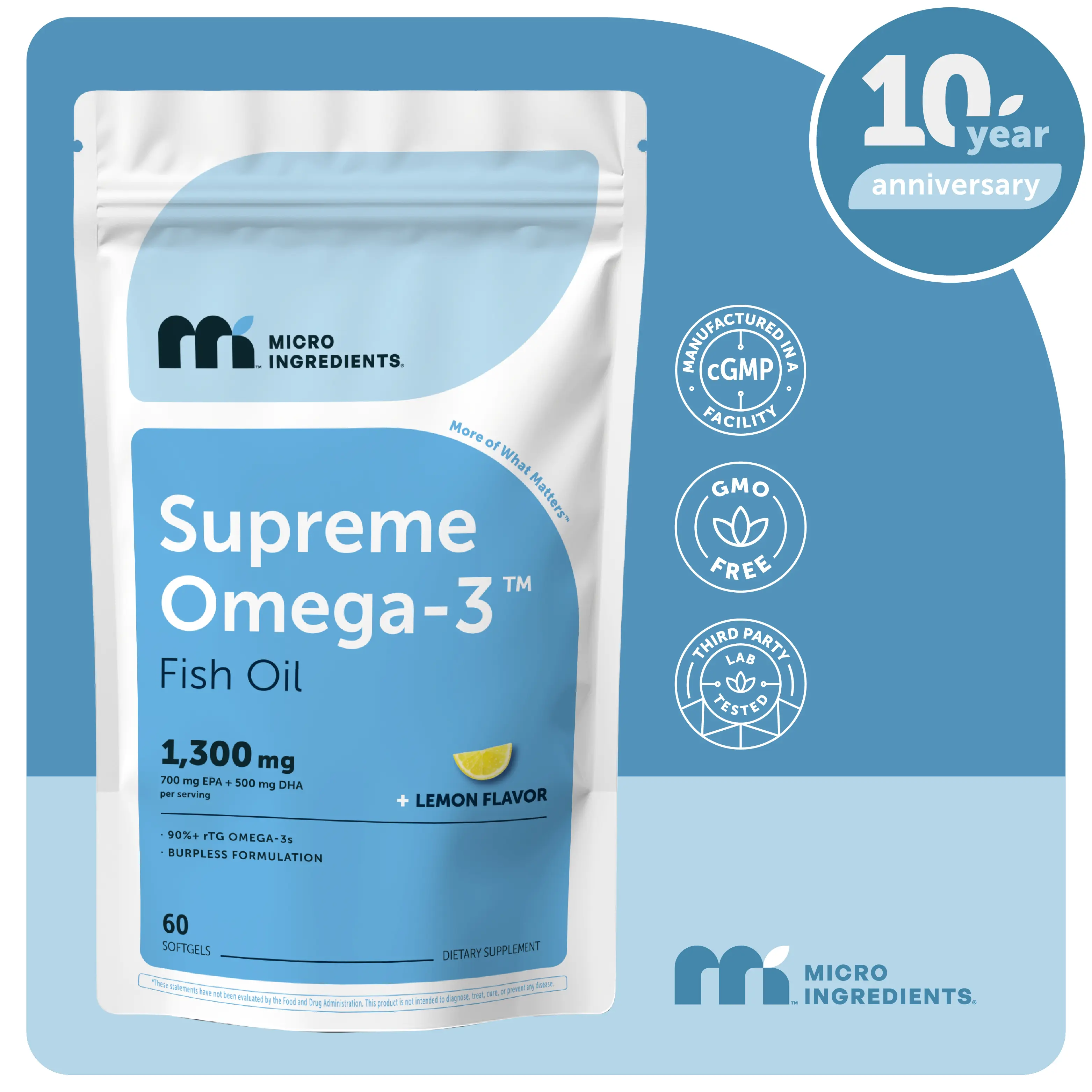 Micro Ingredients Supreme Omega-3 Fish Oil w/Ultra High EPA & DHA, Burpless Softgels | rTG Omega-3 with Vitamin D3 | Wild-Caught Cold Deep-Sea Water | Lemon Flavor, Easy to Swallow
