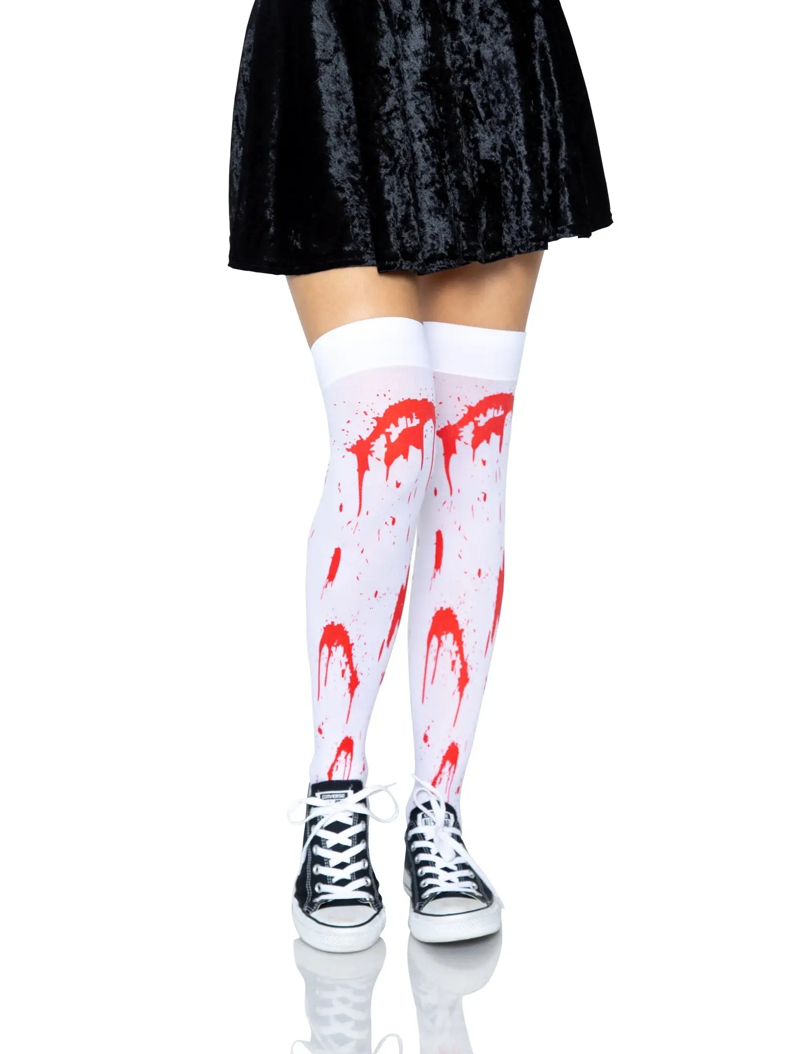Women's Gory Stockings with Blood Splatter, Novelty Zombie Hosiery for a Lady Costume Accessory, 1 Pair Pack, Thigh High, Hosiery Fabric, Halloween, Spooky Look, Zombie Theme, Do Not Bleach, Socks, Thigh High Stockings, Gore Print, Blood Spattered, Drip D