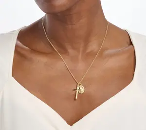 Ultrafine 950 Silver Cross & Miraculous Medal Pendant Necklace