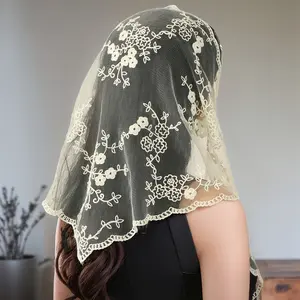 Lace Embroidery Triangle Scarf Bride Wedding Veil Polyester Fiber Photo Headscarf Suitable for Play Photography Dress-Up, Wedding Veil
