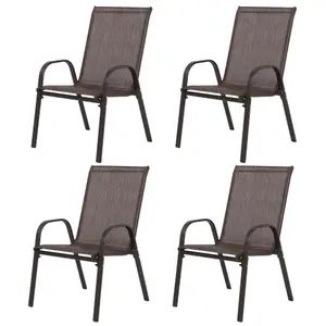 4/6 Piece Patio Chairs Set, Outdoor Camping Chairs with Breathable Textilene Fabric, High Back Armrest Garden Chairs for Patio Pool Beach Yard, Brown/Grey, High Back Booster, Steel Frame
