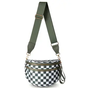 Maxoner Women's Nylon Checkered Bum Bag - Local Delivery, Casual, Athletic, Adjustable Strap, Waterproof, Zip Closure, Spacious Crossbody Shoulder Belt, Belt Shoulder Bags, Casual Bum Bag