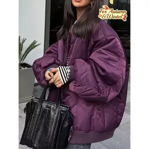 Women's Casual Loose-Fit Long Sleeve Bomber Jacket with Baseball Collar & Zipper Front - Solid Color Machine-Washable Fall Winter Versatile Outerwear, Seasonal Fashion, Nonstretch Material