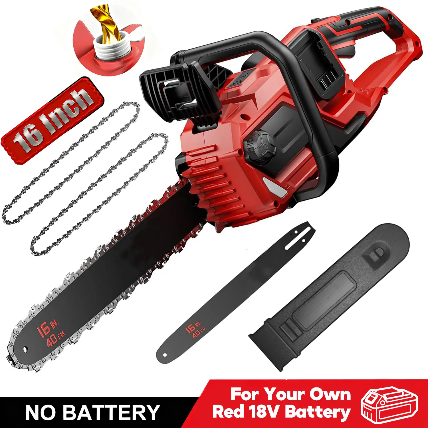 16-Inch Brushless Cordless Electric Chainsaw for Milwaukee M18 Battery | Heavy Duty Power Tool with Auto Oiler & Low Kickback Bar | for Tree Trimming, Wood Cutting, Pruning | Yard Work Machines, Tool Only