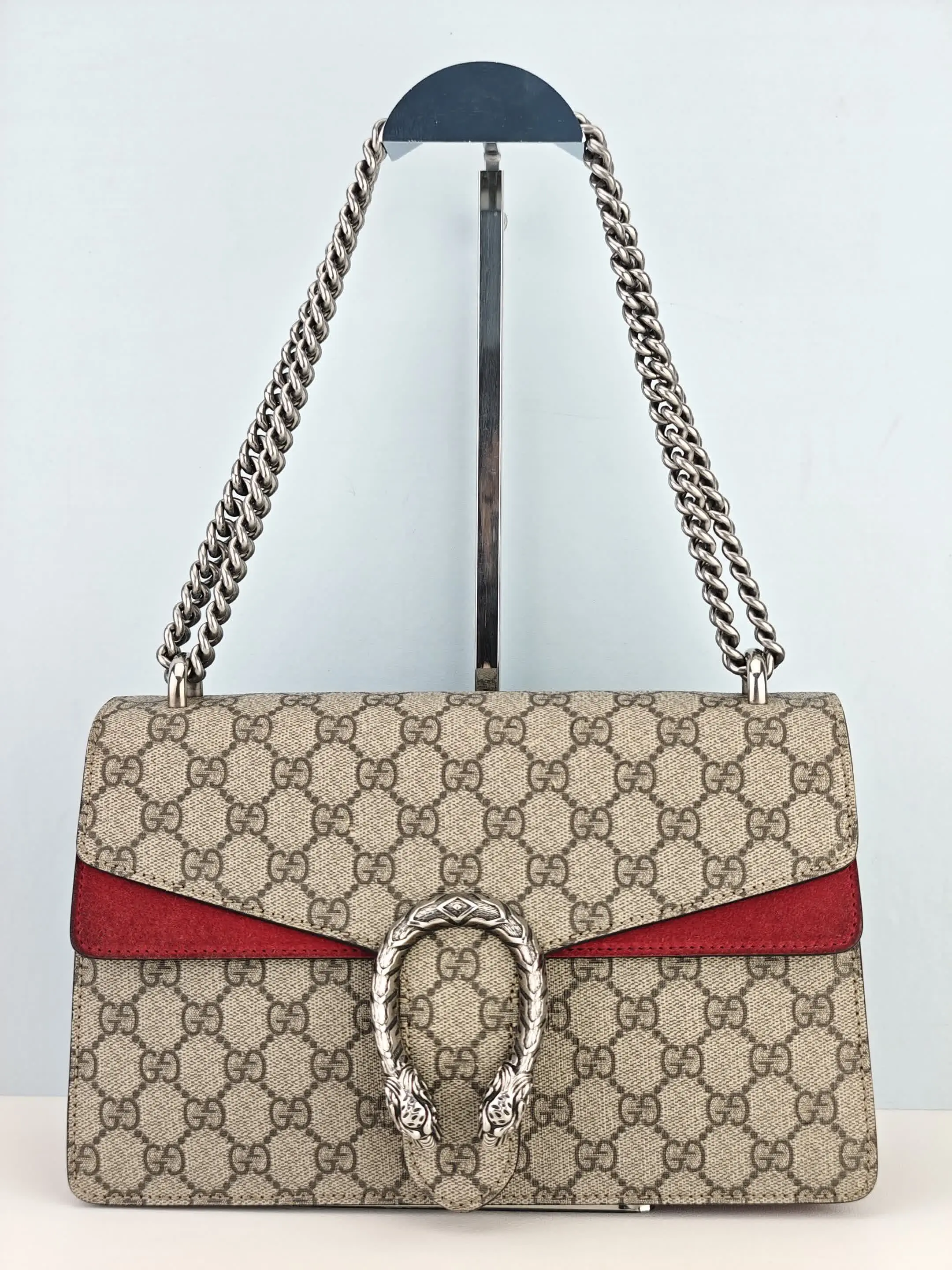 Pre-owned Beige/Red GG coated canvas and suede Shoulder bags Gucci Beige/Red GG Supreme Coated Canvas/Suede Small Dionysus Shoulder Bag【400249】