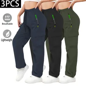 Women’s Summer Quick-Dry Cargo Jogger Pants, 3-Pack — Breathable Lightweight Joggers with Cuffed Ankles for Sporty Casual Wear