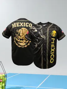 Men's Baseball Jersey, Mexico & Snake Pattern, V Neck Casual Loose Comfortable Baseball Uniform, Breathable Sportswear, Sports Tops, Unisex All Seasons