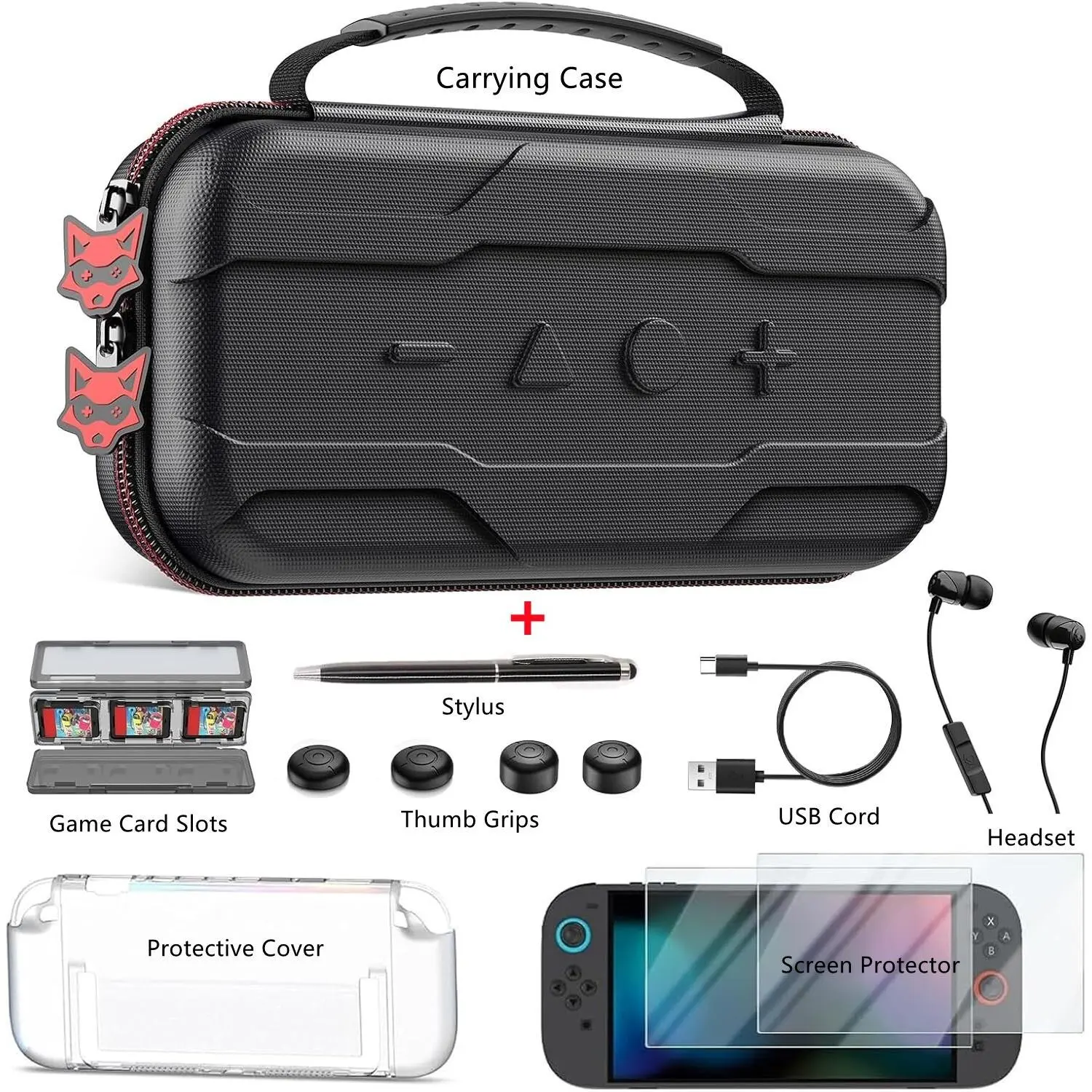 Switch 2 Case for Nintendo, 8 in 1 & 4 in 2 Switch 2 Accessories with Switch Case/Switch Protective Case Transparent/2 x Switch Armored Glass/2 Pair Switch Joystick Caps, Switch 2 Case for Switch 2