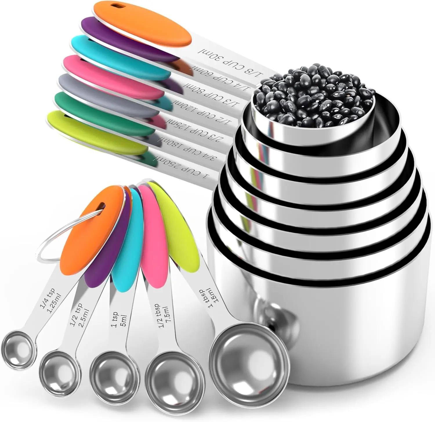 Vintage Industrial Style Food-Grade Stainless Steel Cutlery Tableware Set - Adult Silicone Measuring Cup and Spoon, Baking/Cooking Utensils, Colorful Wedding Gifts