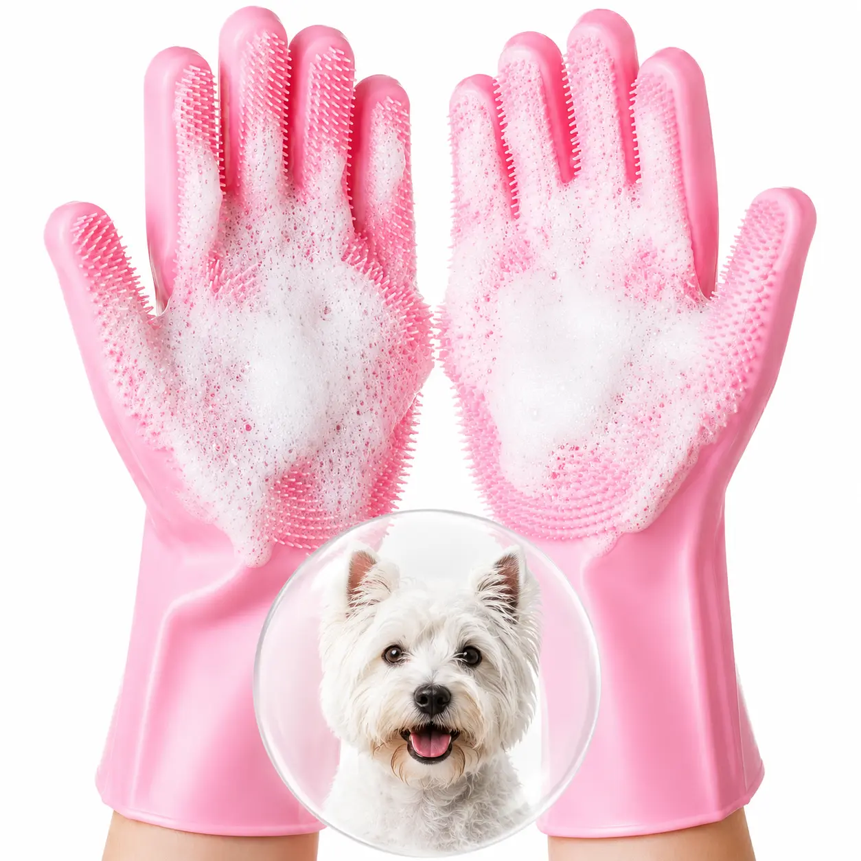 3-in-1 Silicone Pet Grooming Glove - Fur Removal, Spa Massage, Soft Bristle Tool for Dogs & Cats Bathing, Universal Fit Grooming Accessory