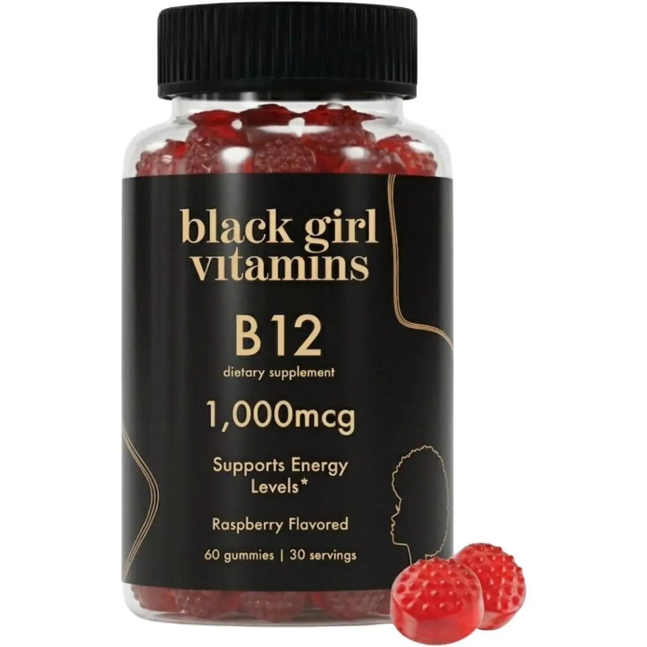 Black Girl Vitamins - Vitamin B12 Gummies, for Energy, Metabolism & Nervous System Support, 1000 mcg Cyancobalamin B12 per Serving, Halal & Gluten-Free - 60ct