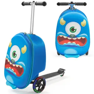 Ride-on Luggage 20-inch Kids Scooter Suitcase with Flash Wheels Blue