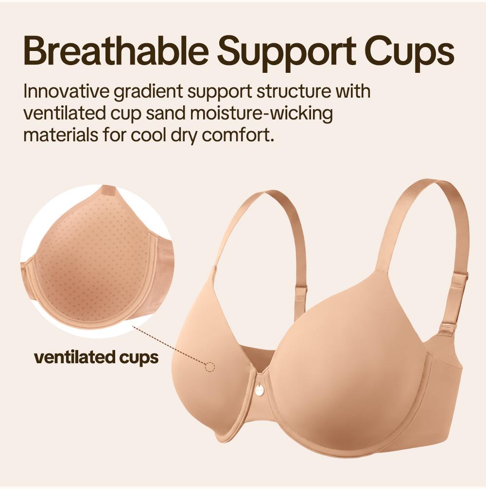 HSIA Cloudnest Mia Lightly Lined Plus Size Seamless Full Coverage Underwire Bra Smoothing Minimizer Cooling T-Shirt Bra with Adjustable Wide Straps Bra for Big Busted Women